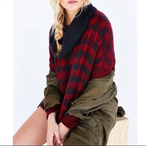 Urban Outfitters Red Plaid Checker Mohair Wool Turtleneck Sweater